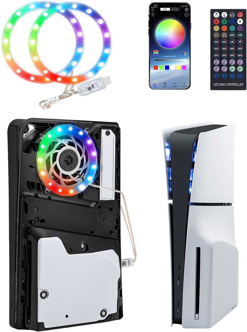 Mcbazel PS5 / PS5 Slim RGB LED-ljuslist med 8 färger och musiksynkronisering