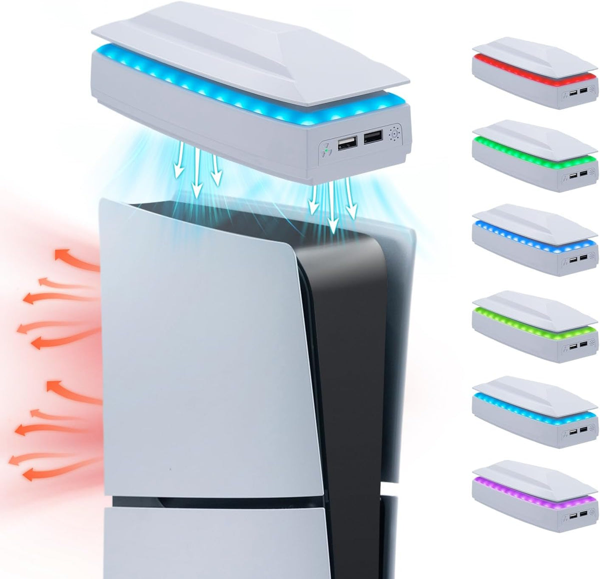 Mcbazel Övre kylfläkt med RGB-belysning för PS5 Slim skiv- och digitala versioner