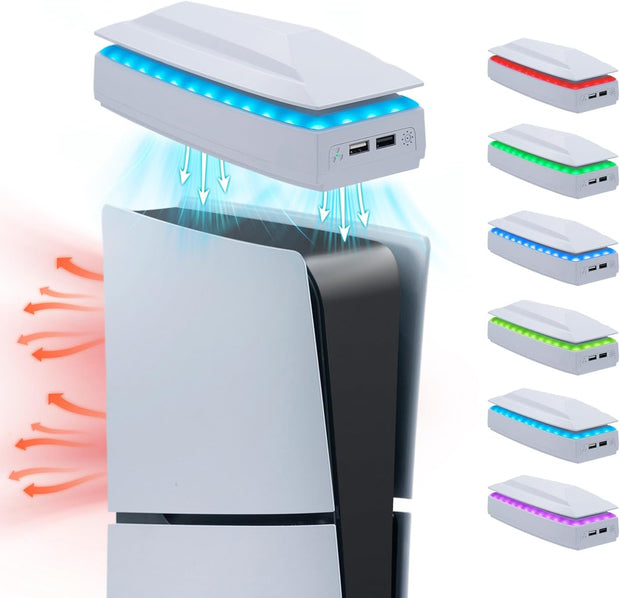 Mcbazel Övre kylfläkt med RGB-belysning för PS5 Slim skiv- och digitala versioner