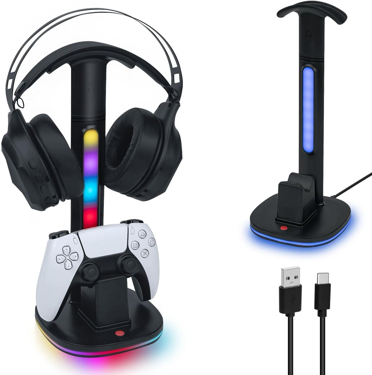 Mcbazel RGB-hörlursställ med laddstation för PS5 / PS5 Elite-kontroller