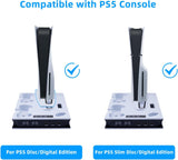 Mcbazel PS5, PS5 Slim (UHD / Digital Edition) Cooling Charger Stand with Headset Holder, Dual Controller Charging
