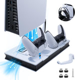 Mcbazel PS5, PS5 Slim (UHD / Digital Edition) Cooling Charger Stand with Headset Holder, Dual Controller Charging