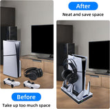 Mcbazel PS5, PS5 Slim (UHD / Digital Edition) Cooling Charger Stand with Headset Holder, Dual Controller Charging