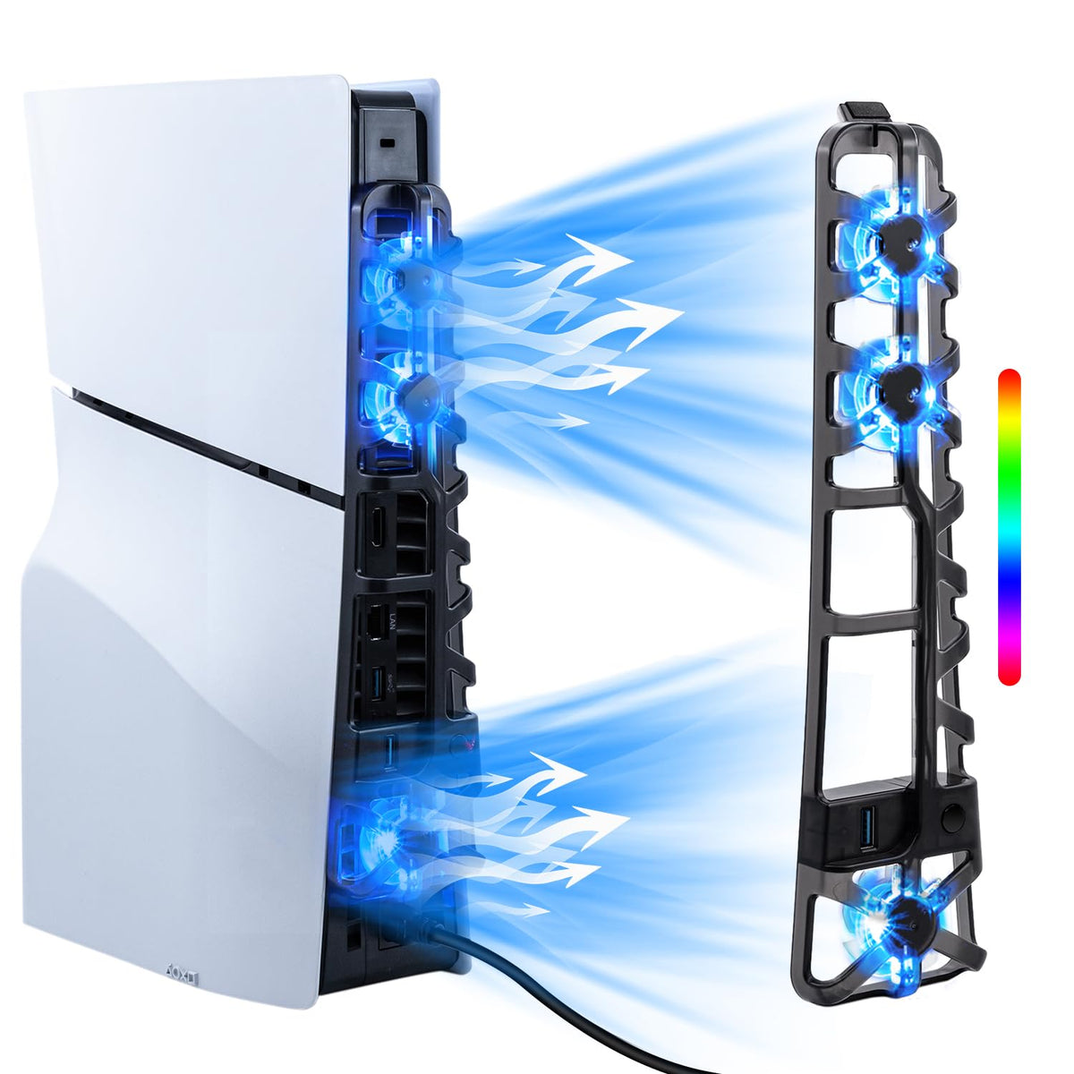 Mcbazel PS5 Slim-fläkt med RGB för snabb värmeavledning Intelligent temperaturkontroll
