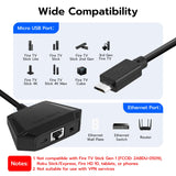 Mcbazel Fire Stick Ethernet-adapter, Firestick Ethernet-adapter Micro-USB till RJ45, Ethernet-nätverksadapter kompatibel med Fire TV Stick 4K Max/Lite/2:a gen/3:e gen Fire TV
