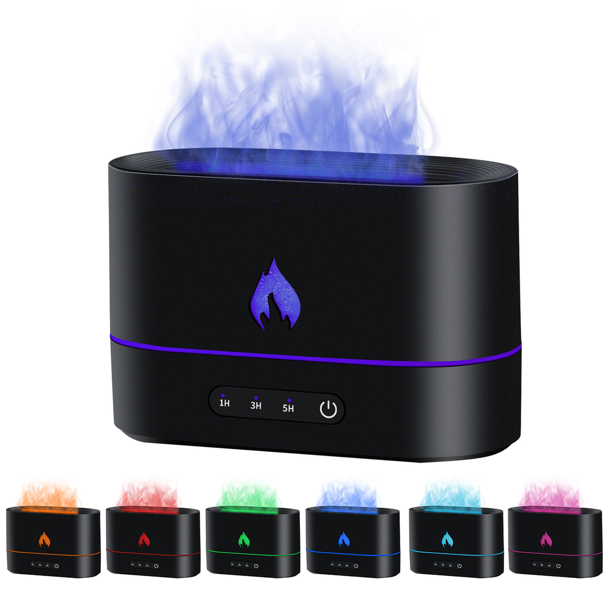 200 ml Aroma Diffuser Luftfuktare med 3D-flamma nattlampa - Svart (853)