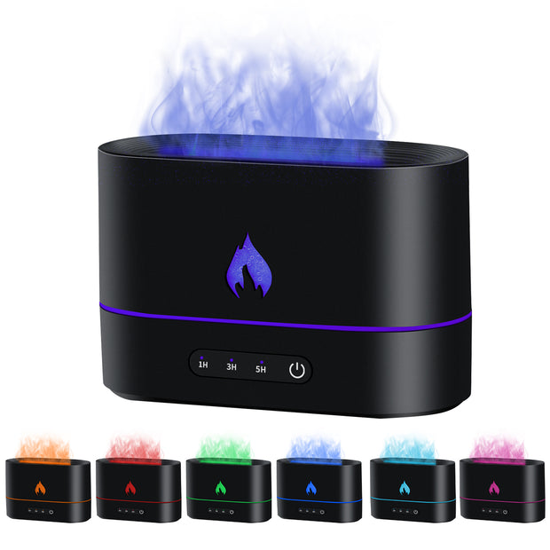 200 ml Aroma Diffuser Luftfuktare med 3D-flamma nattlampa - Svart (853)