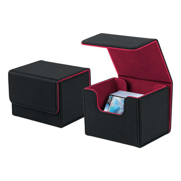 Horizontal Leather Game Card Deck Case Box-Black&Red