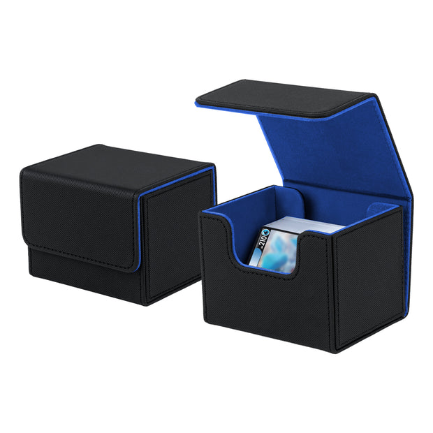 Horizontal Leather Game Card Deck Case Box-Black&Blue