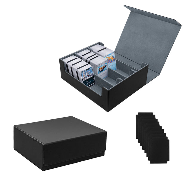 Large Leather Game Card Deck Case Box with 8 Dividers-Black(HX-X034)