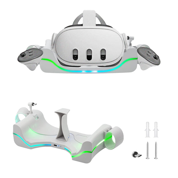 Mcbazel VR-headset väggladdstation för Quest 3 med 7 färger andningsljus, magnetisk snabbladdningsställ endast för Quest 3-headset – vit