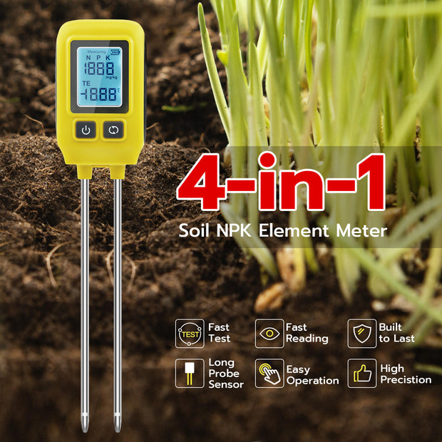 4 In 1 Soil NPK Element Meter with Backlight LCD Display-Yellow