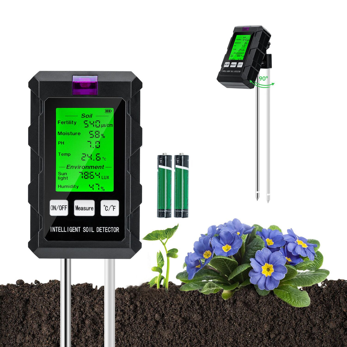 Mcbazel 6-in-1 Soil Tester with Dual-Probe Technology–Accurately Measure pH, Temperature, Fertility, Light Intensity & Humidity for Optimal Plant Growth–Essential Gardening Tool for Home