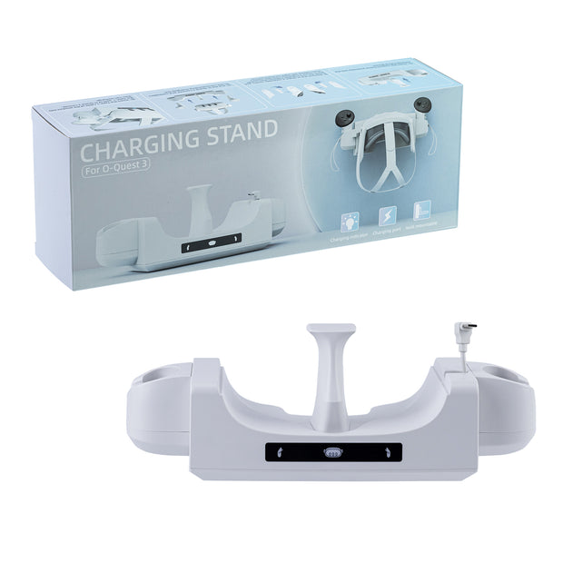 Mcbazel Quest 3 Laddstation, Väggmonterad Laddningsställ för VR-headset och Kontroller, Laddningsindikator med Uppladdningsbart Batteri, Typ C Laddningskabel för Quest 3 - Vit