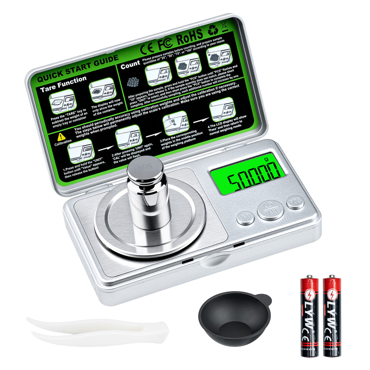 Mini High-Precision Electronic Scale with Green Backlit LCD- Silver(CX-555A-100g/0.001g)#