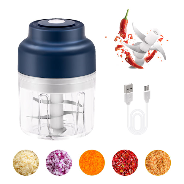 320ML Mini Electric Food Chopper with USB Charging Cable-Blue