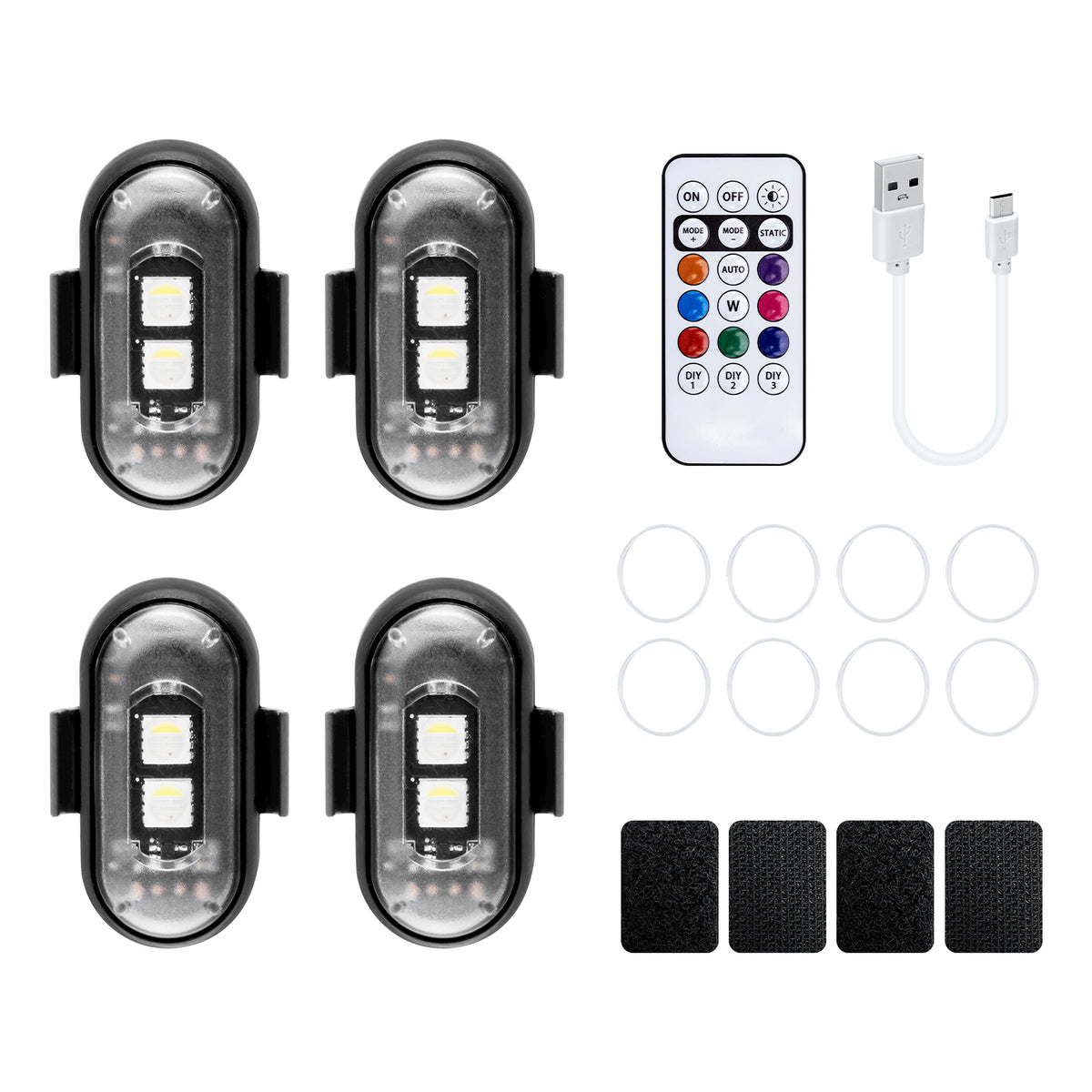 4 Pcs Rechargeable 8-color LED Car Flashing Warning Light with Remote Control (Velcro + Magnetic)