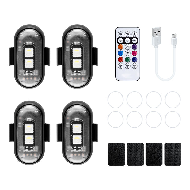 4 Pcs Rechargeable 8-color LED Car Flashing Warning Light with Remote Control (Velcro + Magnetic)