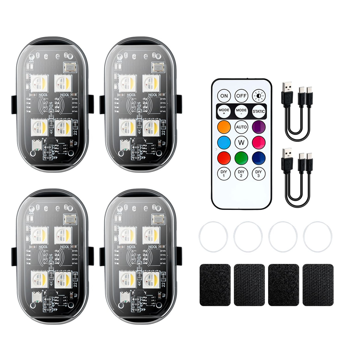 Mcbazel 4 Pcs Rechargeable 8-color LED Automobiles Motorcycles ambient lighting with Remote Control(Black)