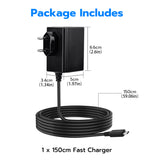 Mcbazel 1.5m AC Adapter PD 15V/2.6A Fast Charger for Switch Game Console, Dock, Controller