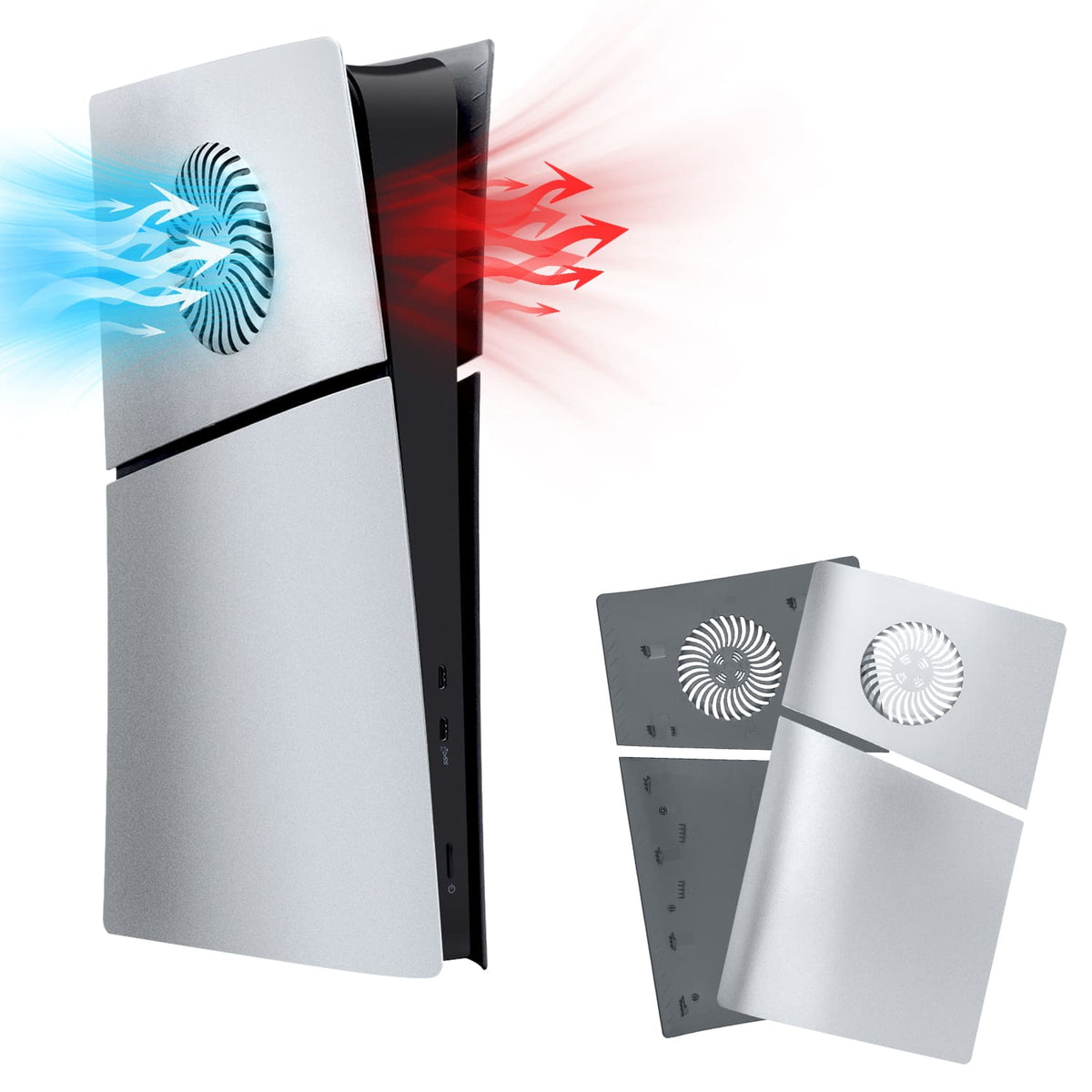 Replacement Side Panel Plate with Cooling Vent for PS5 Slim Digital Edition-Silver(2.0)