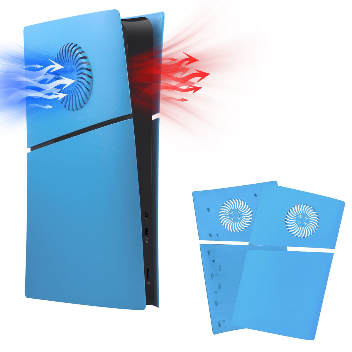 Replacement Side Panel Plate with Cooling Vent for PS5 Slim Digital Edition-Light Blue(2.0)