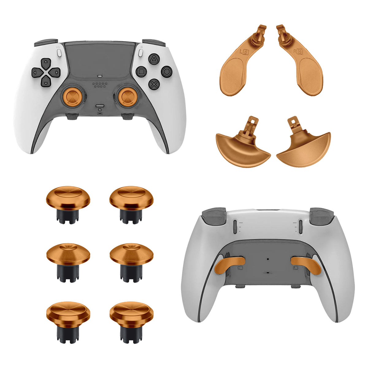 14 In 1 Replacement Metal Thumbsticks with 4 Back Paddle Trigger Buttons for PS5 Edge Controller-Gold