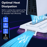 Mcbazel RGB Cooling Stand with Headphone Hook for Ps5/Ps5 Slim/Ps5 Pro, Multifunctional Cooling Fan and Controller Charging Station for PlayStation 5/PlayStation 5 Slim/PRO Console White