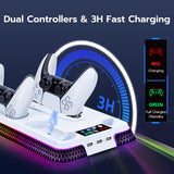 Mcbazel RGB Cooling Stand with Headphone Hook for Ps5/Ps5 Slim/Ps5 Pro, Multifunctional Cooling Fan and Controller Charging Station for PlayStation 5/PlayStation 5 Slim/PRO Console White