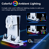 Mcbazel RGB Cooling Stand with Headphone Hook for Ps5/Ps5 Slim/Ps5 Pro, Multifunctional Cooling Fan and Controller Charging Station for PlayStation 5/PlayStation 5 Slim/PRO Console White