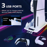 Mcbazel RGB Cooling Stand with Headphone Hook for Ps5/Ps5 Slim/Ps5 Pro, Multifunctional Cooling Fan and Controller Charging Station for PlayStation 5/PlayStation 5 Slim/PRO Console White