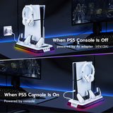 Mcbazel RGB Cooling Stand with Headphone Hook for Ps5/Ps5 Slim/Ps5 Pro, Multifunctional Cooling Fan and Controller Charging Station for PlayStation 5/PlayStation 5 Slim/PRO Console White