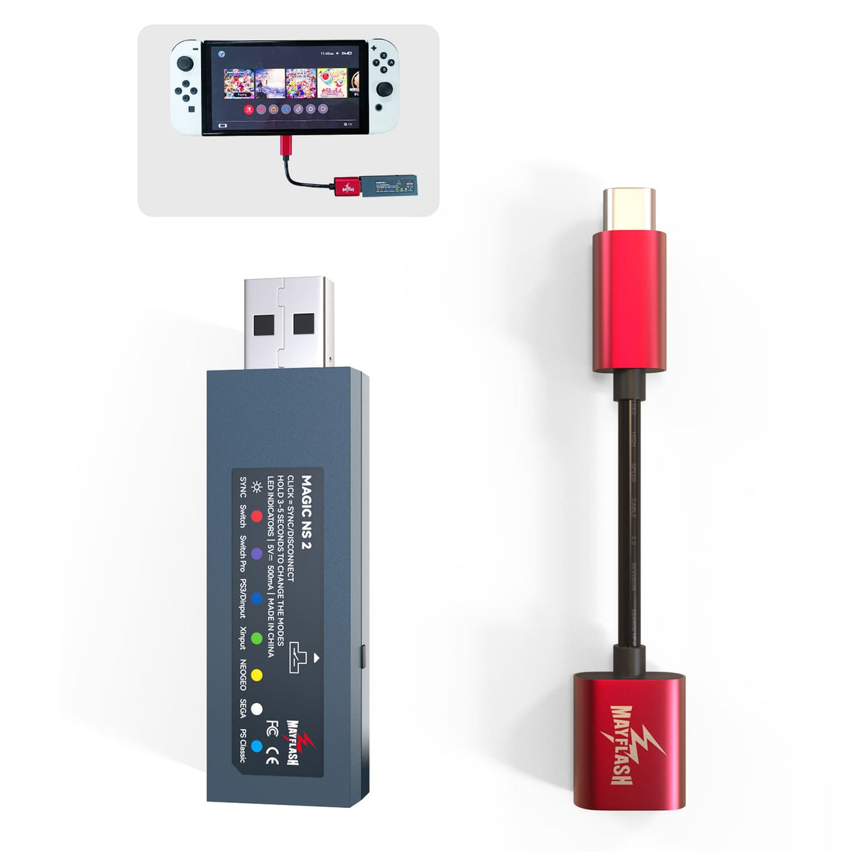 MayFlash Magic NS 2 Wireless Bluetooth USB Adapter for Switch/Switch OLED, Steam Deck, Windows, Raspberry Pi, Compatible with Xbox Series X & S Bluetooth Controller, PS5 Controller and More