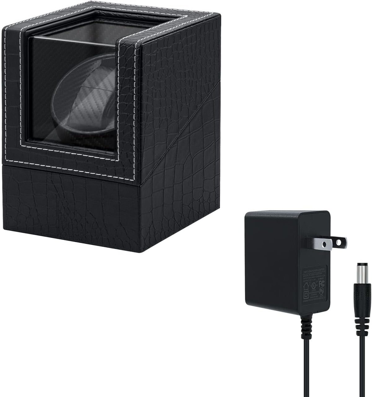 Mcbazel Automatic Single Watch Winder with Crocodile Leather Pattern - Black (W125E US Plug)