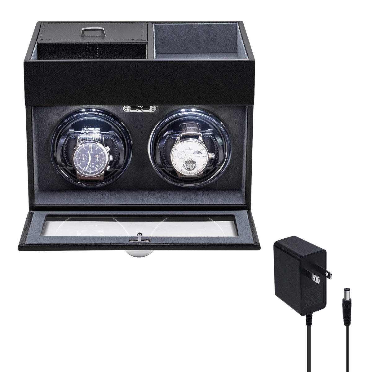 Mcbazel Automatic Double Watch Winder with Storage Box, Watch Winders for 2 Watches,Automatic Watch Winder Box with Quiet Motor,LED Light, Adjustable Watch Pillows - Gray