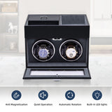 Mcbazel Automatic Double Watch Winder with Storage Box, Watch Winders for 2 Watches,Automatic Watch Winder Box with Quiet Motor,LED Light, Adjustable Watch Pillows - Gray