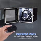 Rectangle PU Leather Automatic Single Watch Winder with LED Light-Black(W150A)