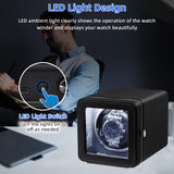 Rectangle PU Leather Automatic Single Watch Winder with LED Light-Black(W150A)