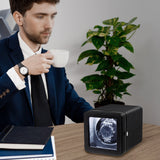 Rectangle PU Leather Automatic Single Watch Winder with LED Light-Black(W150A)