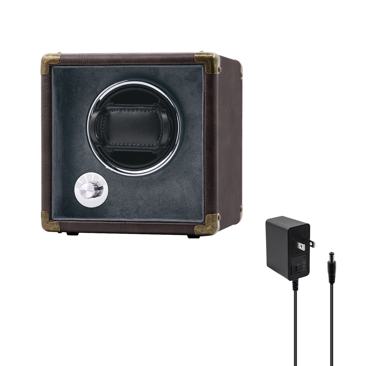 Customize PU Leather Automatic Single Watch Winder with LED Light-Brown(W140-US Plug)