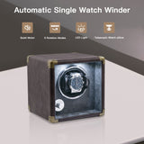 Customize PU Leather Automatic Single Watch Winder with LED Light-Brown(W140-US Plug)