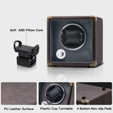 Customize PU Leather Automatic Single Watch Winder with LED Light-Brown(W140-US Plug)