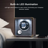 Customize PU Leather Automatic Single Watch Winder with LED Light-Brown(W140-US Plug)