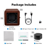 Mcbazel Rectangle PU Leather Automatic Single Watch Winder with LED Light-Brown(W150F)