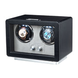 Mcbazel Rectangle PU Leather Automatic Watch Winder With 2 Watch Positions, Dual Watch Dials and LED Light - Black (W161B)