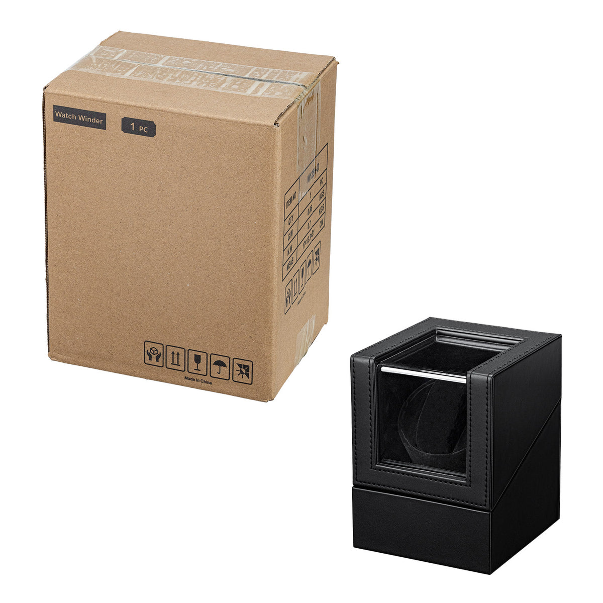 PU Leather Automatic Single Watch Winder with Light - (W125H-D)#
