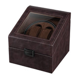 PU Leather Automatic Double Watch Winder With Blue Light - Brown(W177F)#