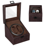 PU Leather Automatic Double Watch Winder With Blue Light - Brown(W177F)#
