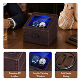 PU Leather Automatic Double Watch Winder With Blue Light - Brown(W177F)#