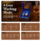 PU Leather Automatic Double Watch Winder With Blue Light - Brown(W177F)#